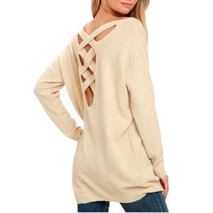 Lulus All Time Best Beige criss cross Backless tunic Sweater size S/M